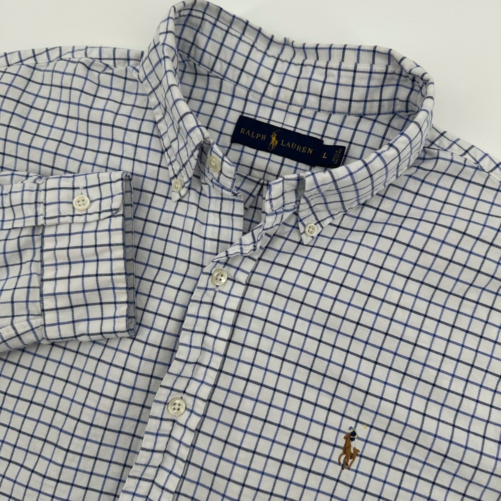 Ralph Lauren Men's Blue White Check Button Down Shirt Large RN 41381 Cotton
